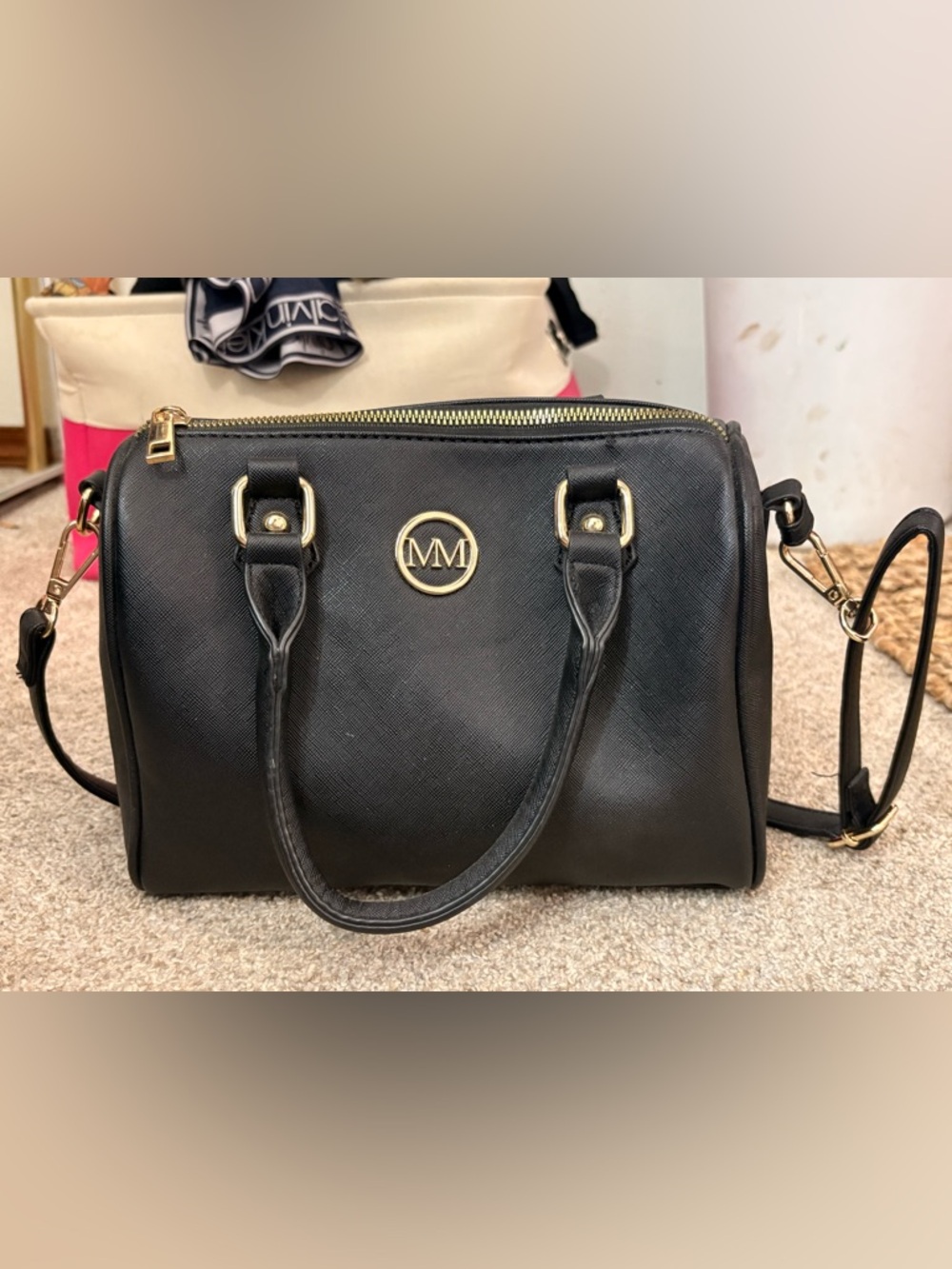 MM Lafleur Black Leather Satchel with Gold Accents